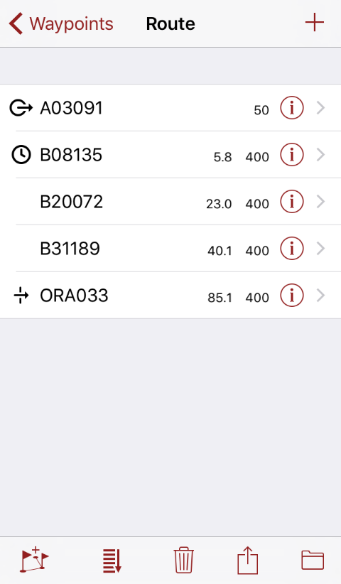 Waypoint Route screen